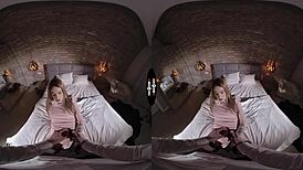 In the dark room VR, a woman with big ass and tits earns freedom through hardcore blowjob and handjob.