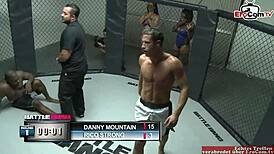 brunette slut with big tits bangs boxer in ring