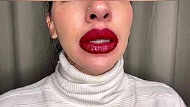 Wife Performs Oral With Lipstick On Her Best Lips In Close-Up Fetish Scene