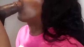 Watch the black woman in real couple performing sexy blowjob and oiled fucking