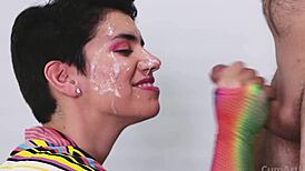 Hey, wanna see a hot CFNM blowjob with a messy facial finish?