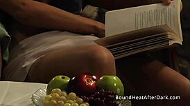 Lesbian Mistress Holds Erotic Book and Wine While Dominating!