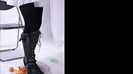 boot crushes food in fetish play