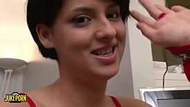 Hey, wanna see a young brunette take on double penetration in a wild threesome?