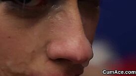 Sexy Stunner Gets Sperm Load On Her Face Sucking All The Juice