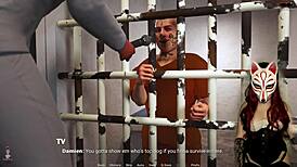 Milf in corset sucks cock to orgasm in game