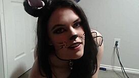 Teen Girl in Slutty Pussy Cat Outfit Fingers Her Wet Pussy on Webcam for Viewers