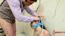 Hey, Watch This Bondage Slut Get Spitroasted Rough! Oh My God!