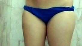 horny asian girlfriend with big natural tits self fucking in bathroom 😏