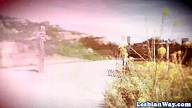 i’m a cute lesbian babe scissoring in hot threeway action