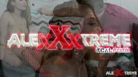 Hot lesbians enjoy a playful group activity with fruits