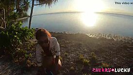 Perfect Blowjob on the Beach Cumshot