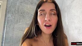 Wet Brunette Fucks in Shower