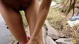 I fucked the skinny teen in public.