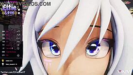Close-Up Pov Blow Job From Hentai Vtuber Elfie Love In 3D Vrchat Mmd With Cum On Face