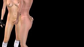 Animated cartoon 3d video of two cute girls in lesbian fun