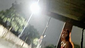 This brunette gets bent over for risky doggystyle fuck at the bus stop.