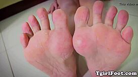 Feet Fetish Ladyboy Curling Her Red Toes in Solo Softcore Action