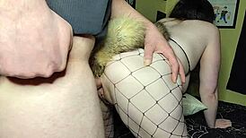 He fucks my ass after I insert the foxtail plug in doggystyle