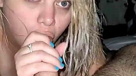 Blonde teen bends over for deepthroat and doggystyle creampie