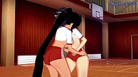 i watch asuka and homura gettin all hot and heavy in senran kagura hentai, their big tits bouncin