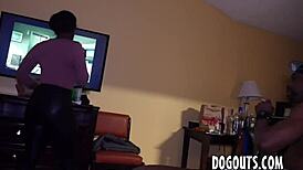 feeling the rough anal pleasure with eager ebony slut in group training