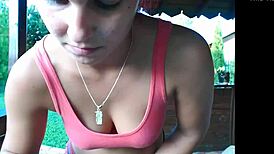 Teen strips outdoors revealing cameltoe and ripped clothes