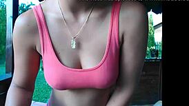 Teen strips outdoors revealing cameltoe and ripped clothes