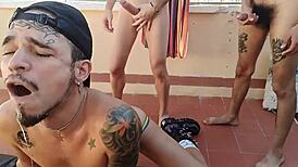 Wow! Two Hot Twinks Pound Me Hard on Terrace Like Pros