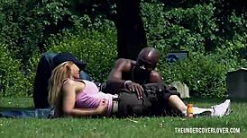 I spotted Sensi grabbing a Russian milf in the park for some outdoor fun. She stripped down quick.