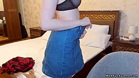 blonde teen camgirl teases in see through bra on webcam
