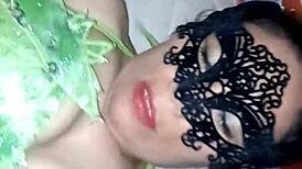 I visito my tia and find her dress as duendecita and she give me oral as christmas regalo