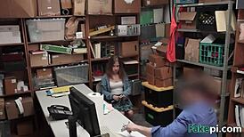 Brooke Bliss caught shoplifting, punished with doggy style office fuck