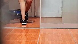 Pretty 18-year-old Argentinian secretary in short skirt gets spied on.