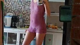 Morning Cleaning in a See-Through Dress with Close-Up Details