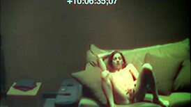 Sexy babe secretly fingering her tight pussy on the sofa