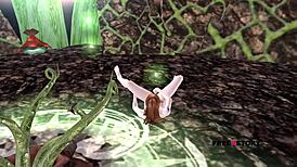 cute girl laying on floor touching herself in 3d cartoon