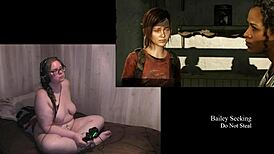 Naked brunette plays Last of Us with big tits exposed