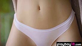 Hey, cute asian beauty Kit Rysha wakes up and strips to reveal her shaved exotic pussy 😍