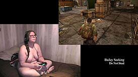 Naked brunette plays Last of Us with big tits exposed