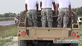 horny soldiers head to the lake for rough gay oral action