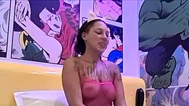 Fucking young Latina Athena Queen bent over, licking tattooed pussy before cumshot