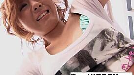 Cute Japanese Girl Feels Vibrator Thrill In Her Shorts During Blowjob.