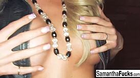 Samantha Saint in hot solo action, teasing and pleasuring herself.