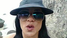 Latina brunette fucks on the beach and swallows cum after doggystyle assfucking