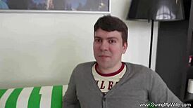 Happy married couple explores first time swinging with cougar MILF in threesome, cuckold wife gets fucked hard