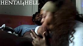 Black beauty gets her breath taken away in a hot blowjob scene