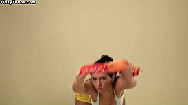 check out polina barna, the hungarian brunette teen with saggy tits working out.