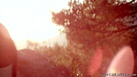 Brunette MILF Licks and Fingers Outdoor Lesbian Toy Play