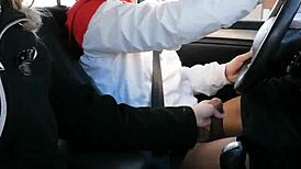 Teen feels ashamed flashing monster cock in public car